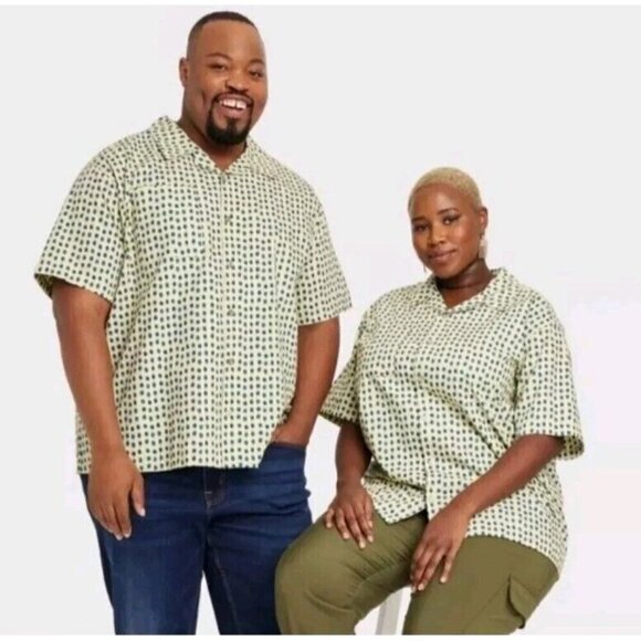 Green Short Sleeve Shirt Button-Down Polka Dots House of Aama x Target - Large - Picture 5 of 16